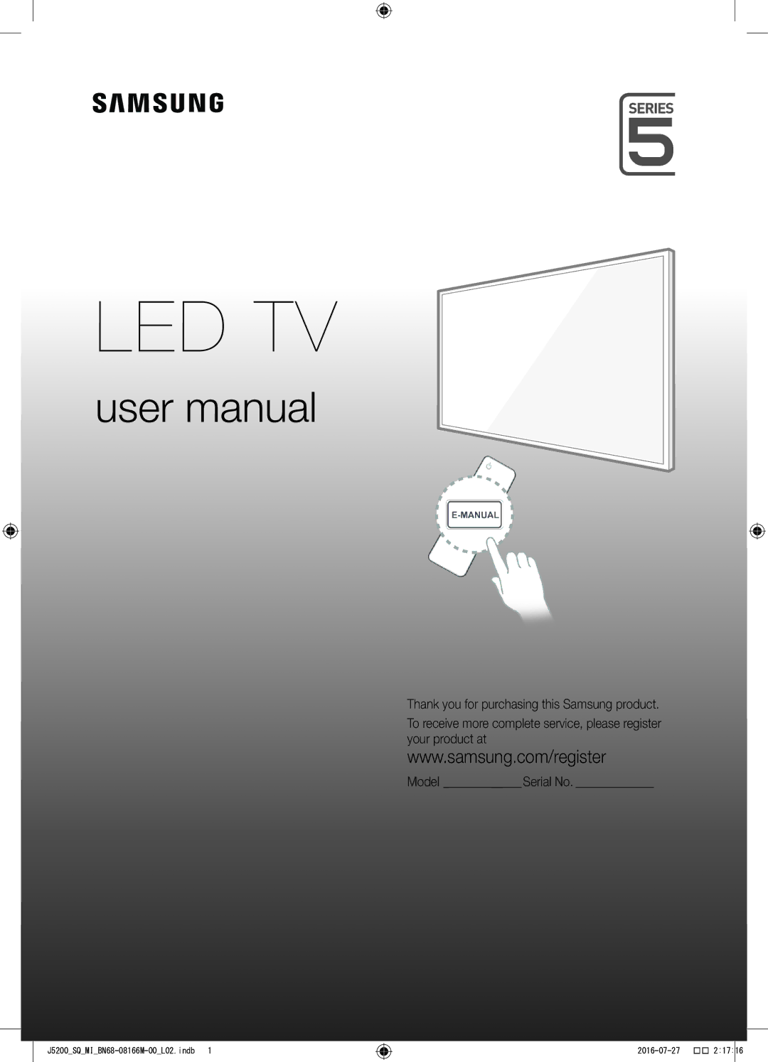 Samsung UA40J5200AWXSQ, UA48J5200AWXSQ manual Led Tv 