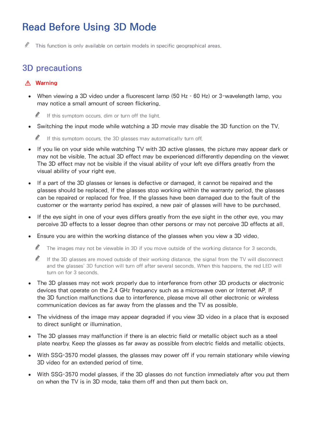 Samsung UA50JS7200RXUM, UA48JU6600RXSK, UA55JU6000RXUM, UA40JU6000RXUM manual Read Before Using 3D Mode, 3D precautions 