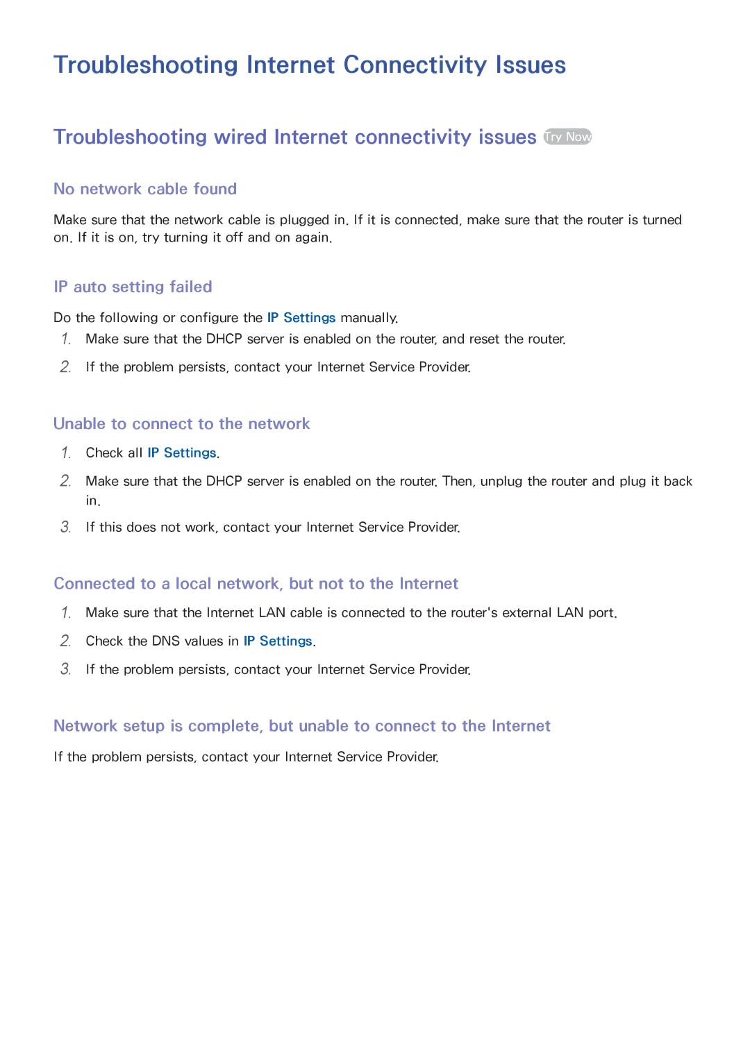 Samsung UA55JU6600RXUM, UA48JU6600RXSK, UA50JS7200RXUM, UA55JU6000RXUM manual Troubleshooting Internet Connectivity Issues 