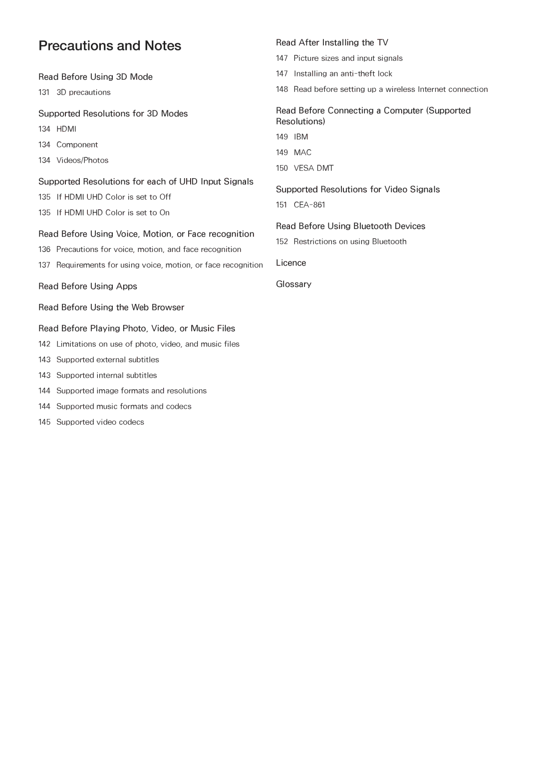 Samsung UA60JU6400RXUM, UA48JU6600RXSK, UA50JS7200RXUM, UA55JU6000RXUM, UA40JU6000RXUM, UA50JU6400RXUM Precautions and Notes 