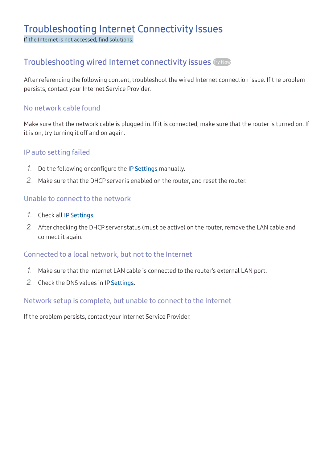 Samsung UA49K5520AKXXV, UA49K6500AKXSK, UA40K5300AKXSK, UA40K5300BKXSK manual Troubleshooting Internet Connectivity Issues 