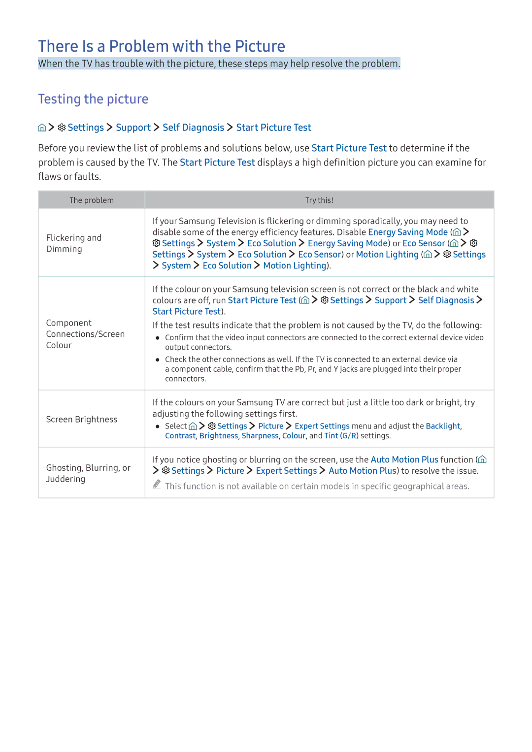 Samsung UA55K6000ARXUM, UA49K6500ARXUM, UA49K5300ARXUM manual There Is a Problem with the Picture, Testing the picture 