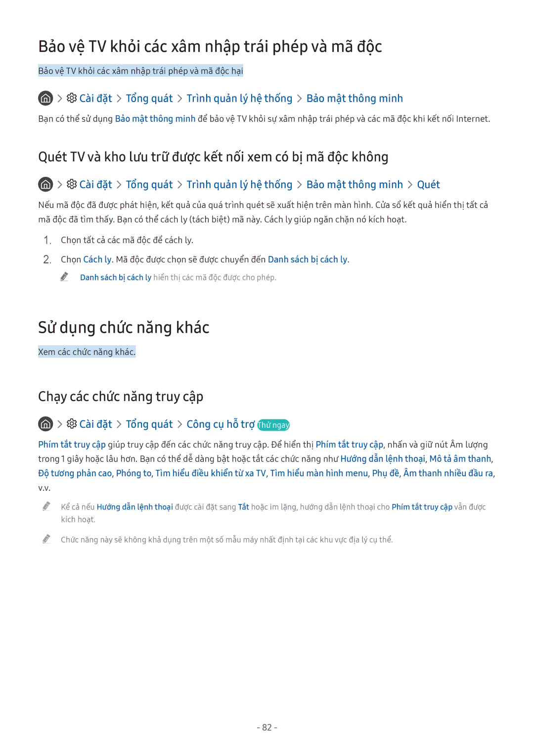 Samsung UA55M6300AKXXV, UA49M6300AKXXV manual Bảo vệ TV khỏi các xâm nhập trái phép và mã độc, Sử dụng chức năng khác 