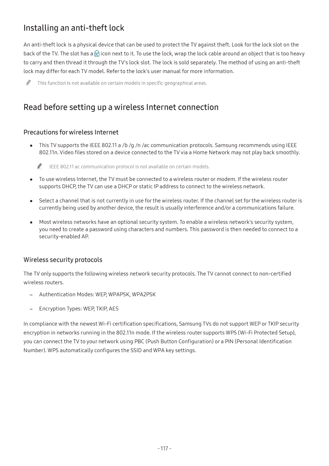 Samsung UA43M5500AKXXV manual Installing an anti-theft lock, Read before setting up a wireless Internet connection 