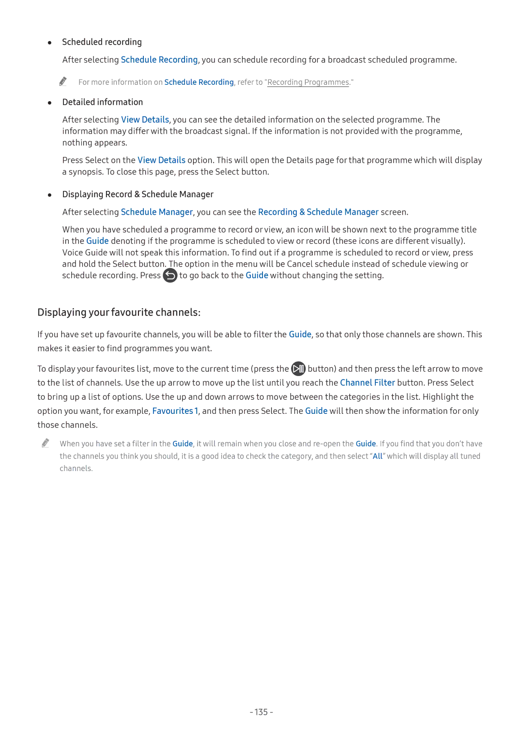 Samsung UA49M6303AKXXV, UA49M6300AKXXV, UA55M5520AKXXV manual Displaying your favourite channels, Scheduled recording 