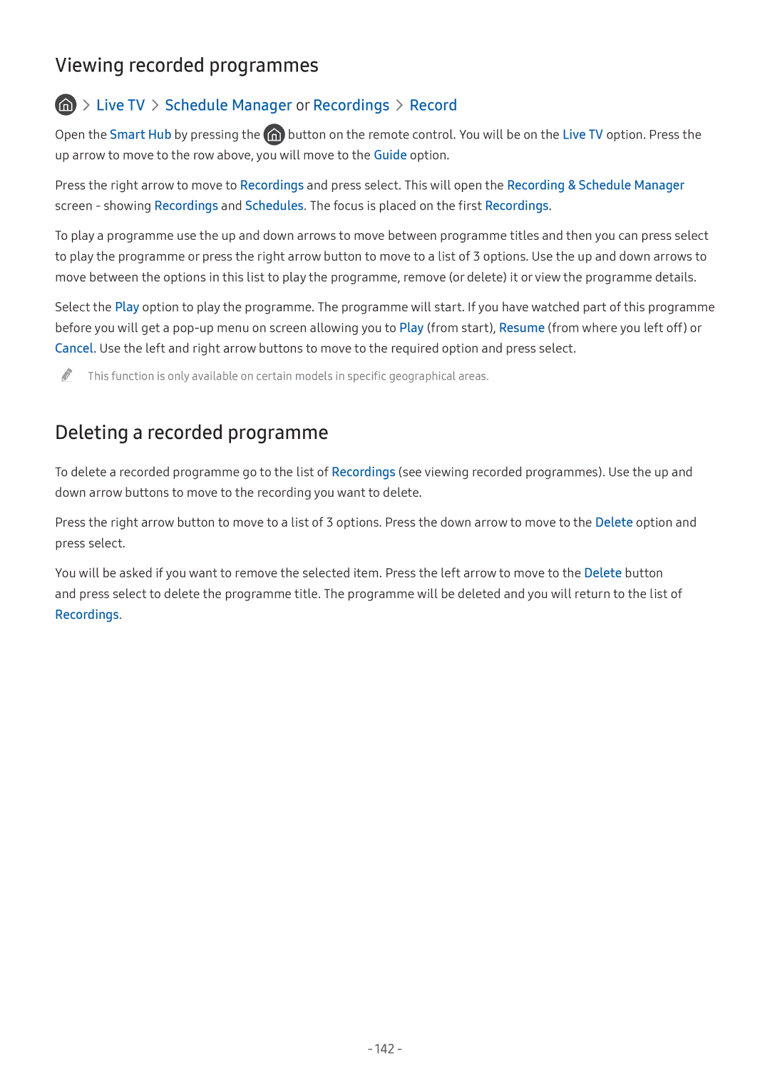 Samsung UA32M5500AKXXV, UA49M6300AKXXV manual Deleting a recorded programme, Live TV Schedule Manager or Recordings Record 
