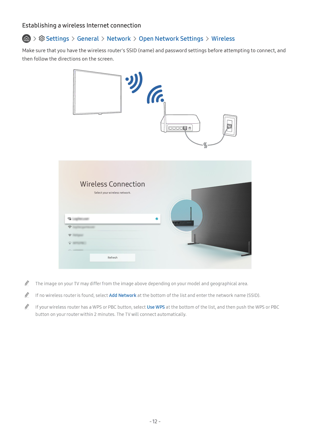 Samsung UA55M5520AKXXV, UA49M6300AKXXV, UA43M5523AKXXV, UA55M6300AKXXV manual Establishing a wireless Internet connection 