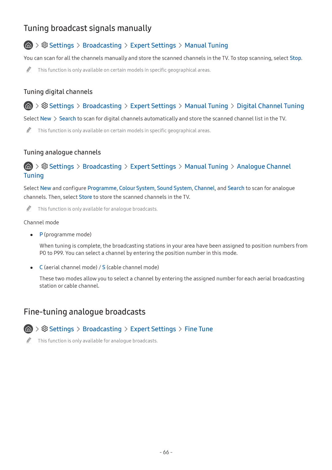 Samsung UA43M5500AKXXV, UA49M6300AKXXV, UA55M5520AKXXV Tuning broadcast signals manually, Fine-tuning analogue broadcasts 