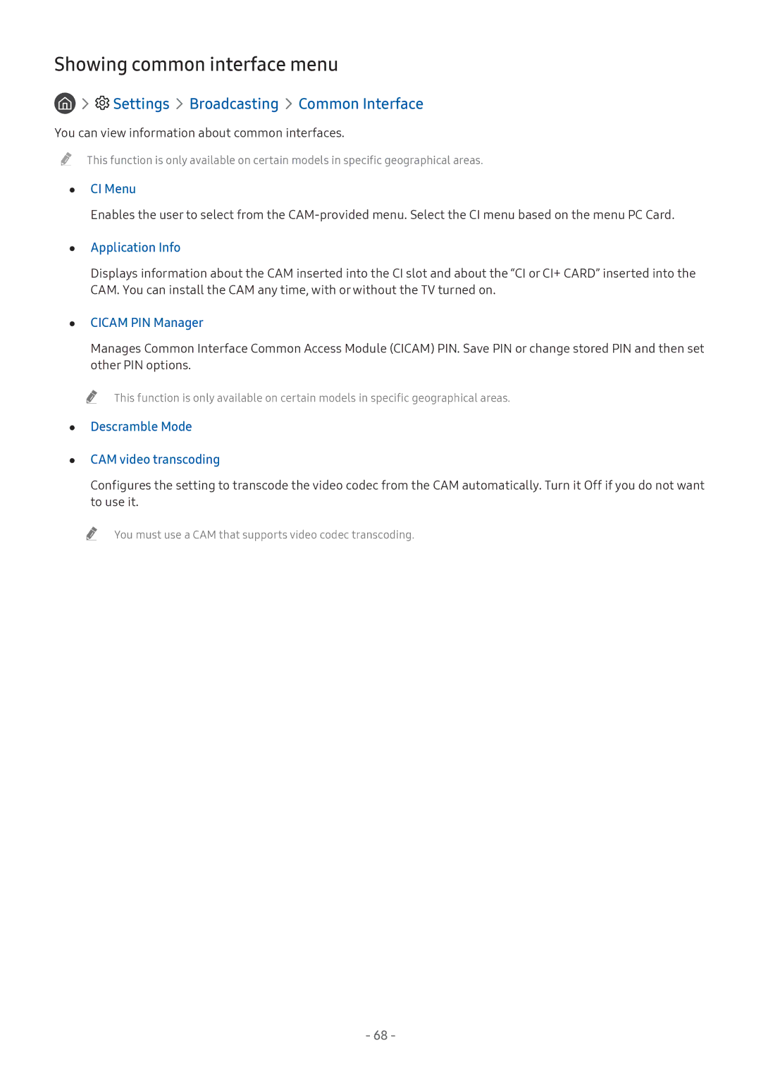 Samsung UA55M5500AKXXV, UA49M6300AKXXV manual Showing common interface menu, Settings Broadcasting Common Interface 