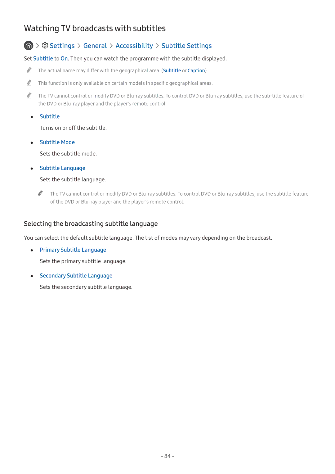 Samsung UA49M6303AKXXV manual Watching TV broadcasts with subtitles, Settings General Accessibility Subtitle Settings 