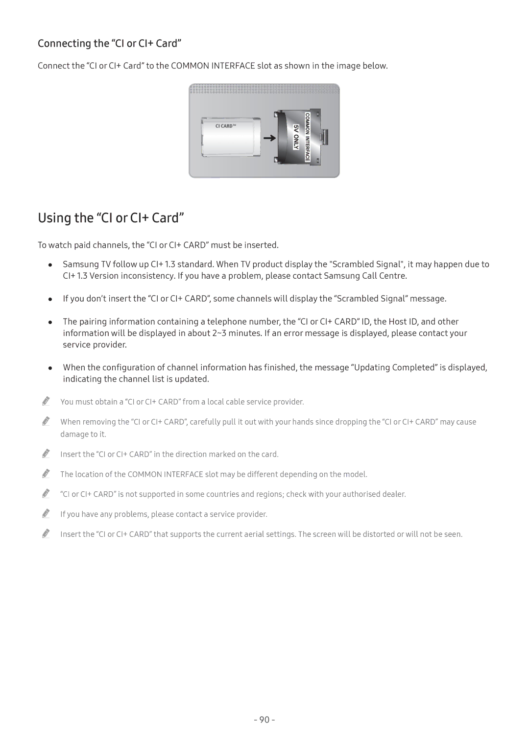 Samsung UA55M5503AKXXV, UA49M6300AKXXV, UA55M5520AKXXV manual Using the CI or CI+ Card, Connecting the CI or CI+ Card 