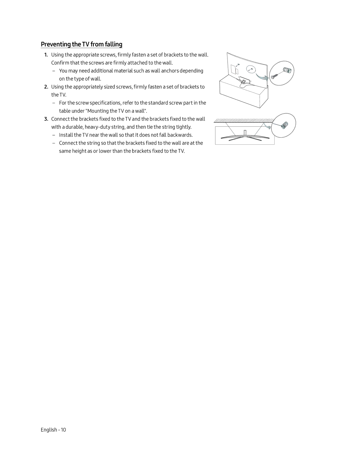 Samsung UA49MU7350WXMV manual Preventing the TV from falling 