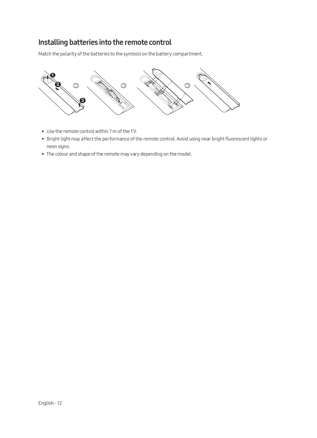 Samsung UA49MU7350WXMV manual Installing batteries into the remote control 