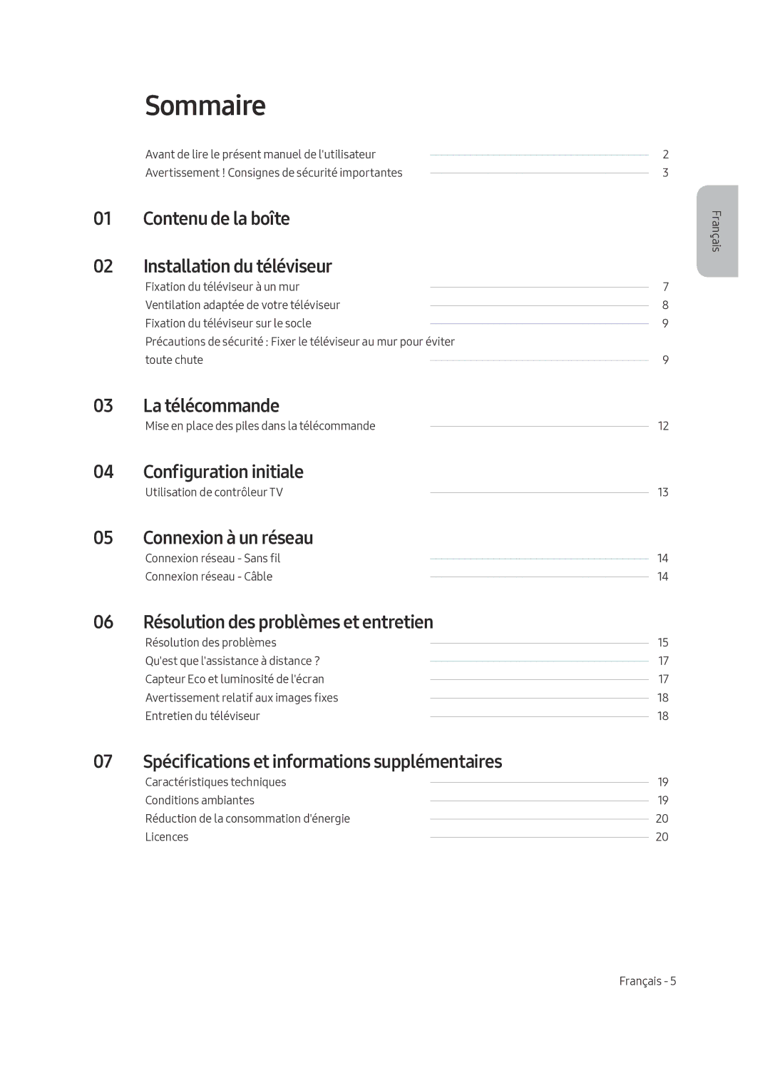 Samsung UA49MU7350WXMV manual Sommaire 