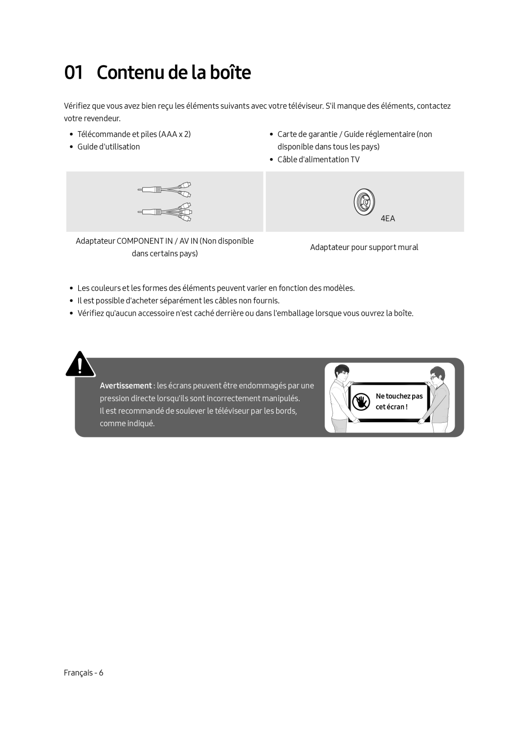 Samsung UA49MU7350WXMV manual Contenu de la boîte 