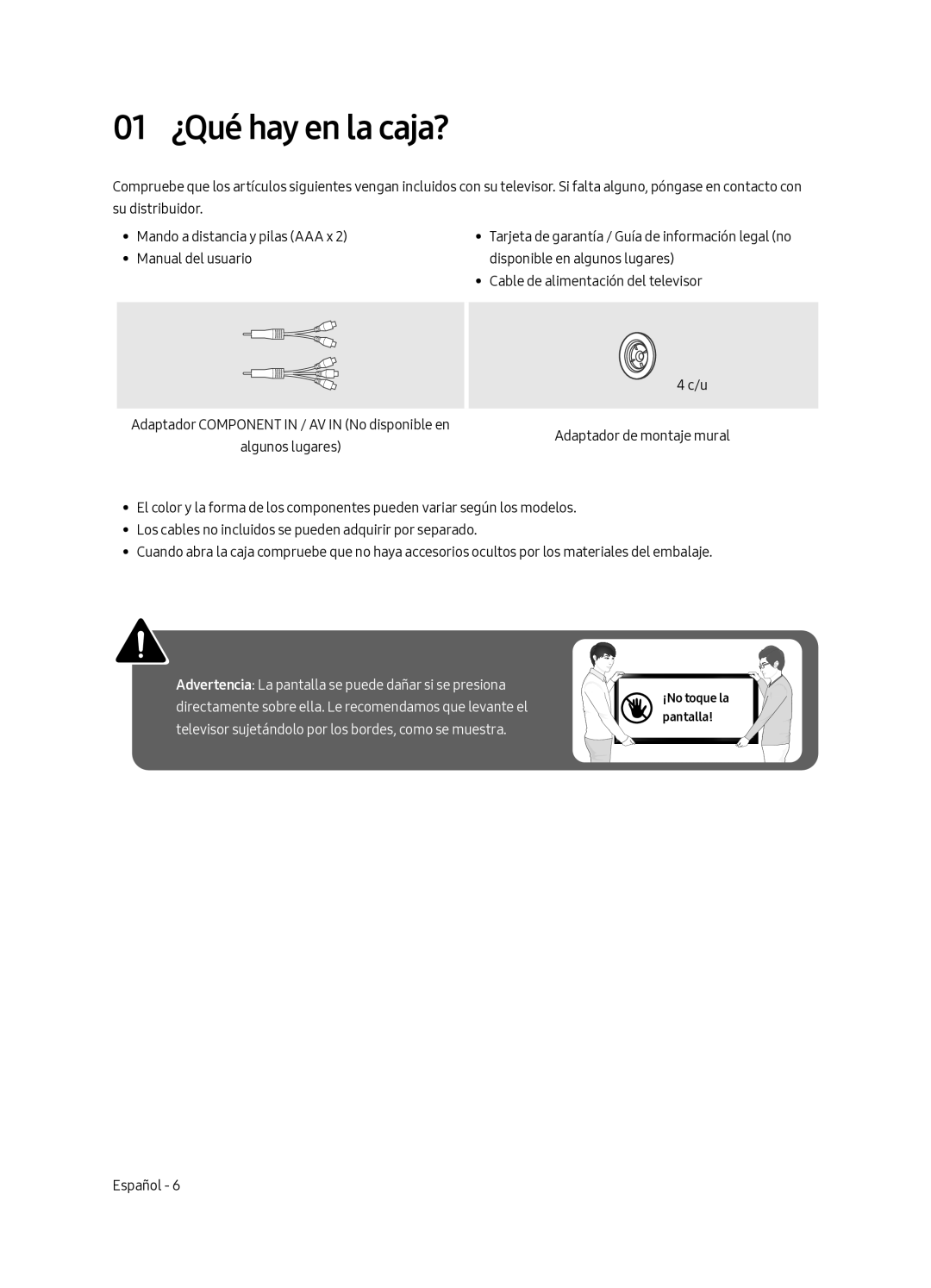 Samsung UA49MU7350WXMV manual 01 ¿Qué hay en la caja? 