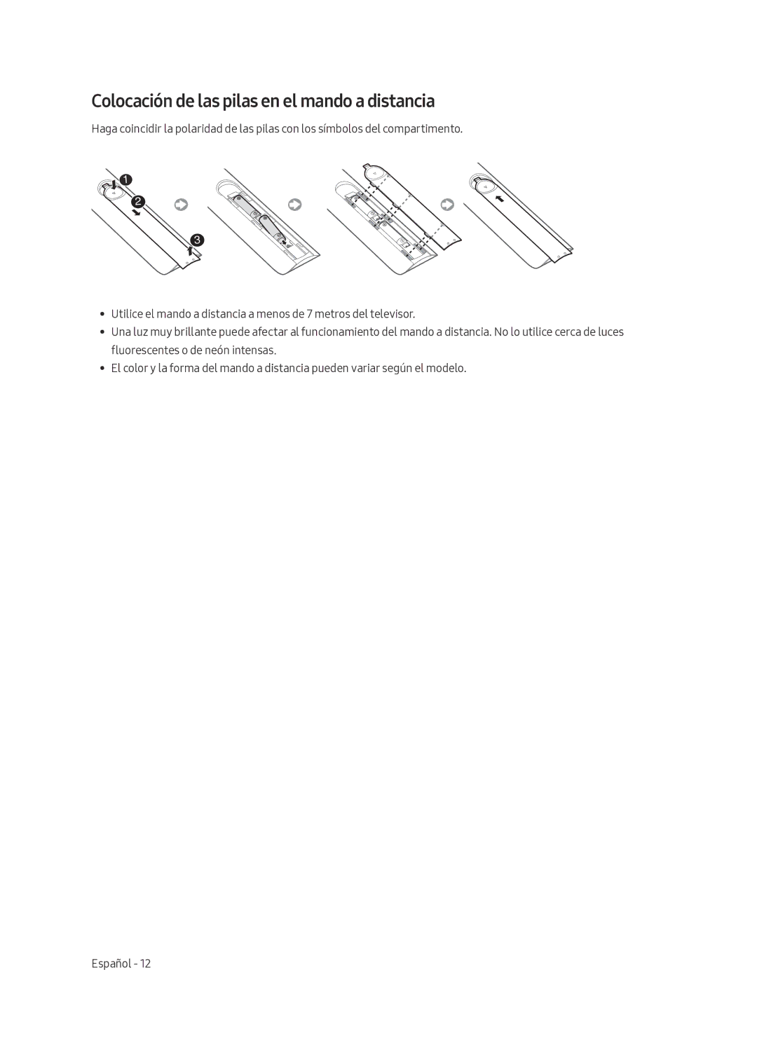 Samsung UA49MU7350WXMV manual Colocación de las pilas en el mando a distancia 