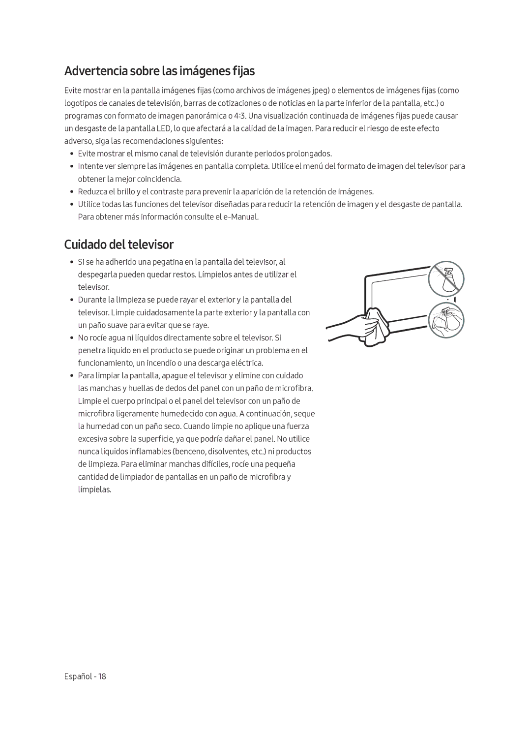 Samsung UA49MU7350WXMV manual Advertencia sobre las imágenes fijas, Cuidado del televisor 