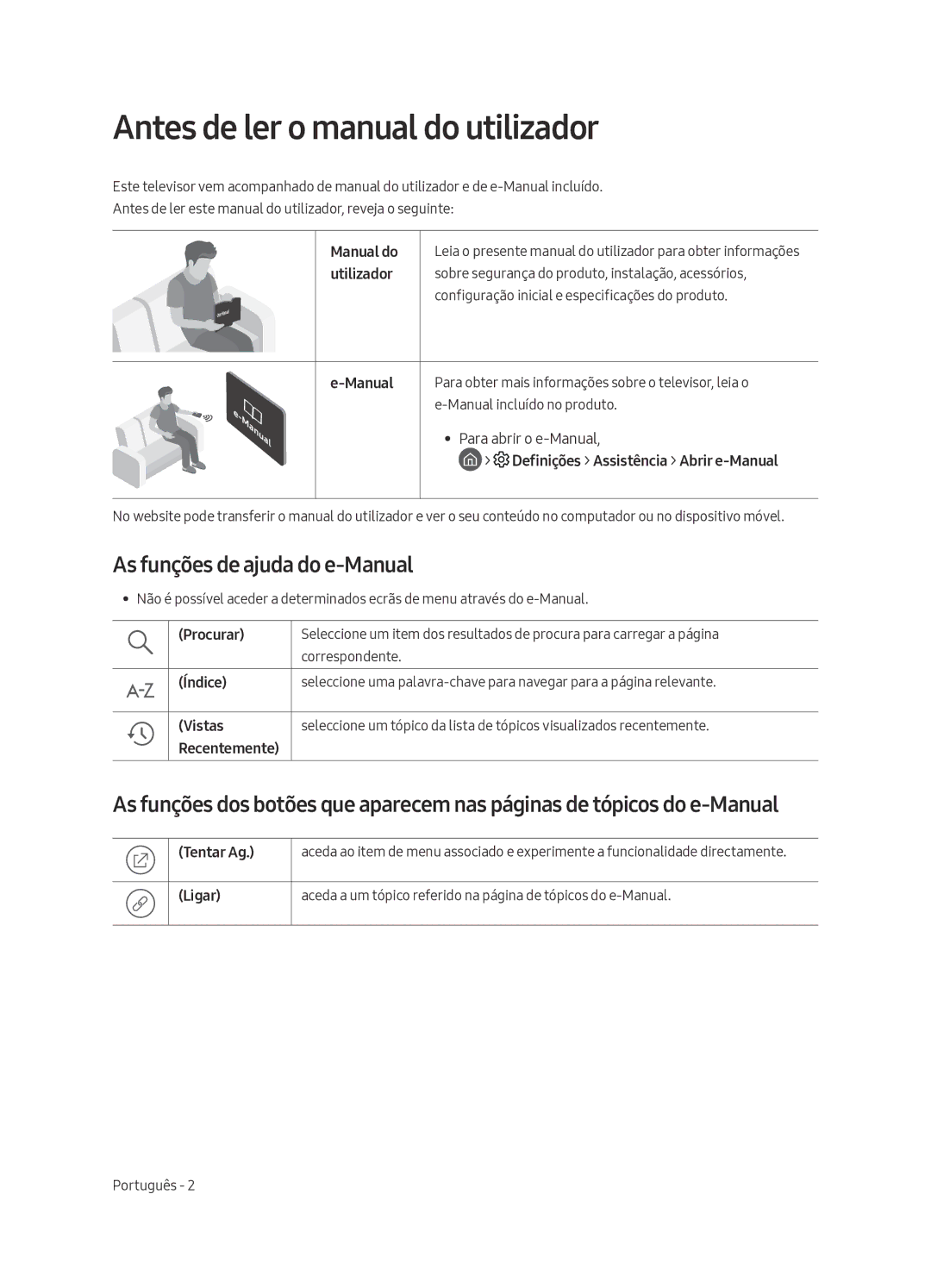 Samsung UA49MU7350WXMV Antes de ler o manual do utilizador, As funções de ajuda do e-Manual 