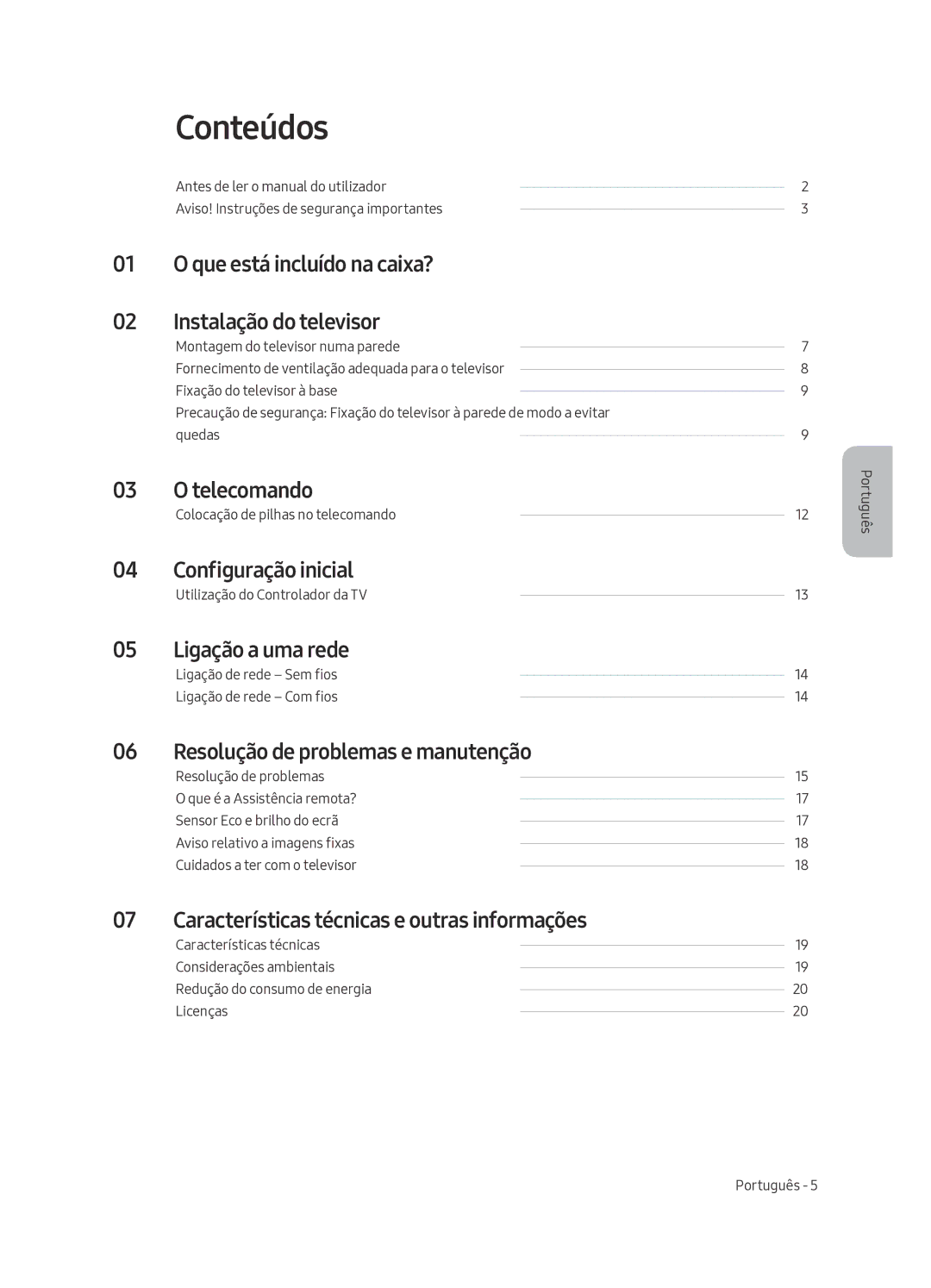 Samsung UA49MU7350WXMV manual Conteúdos 