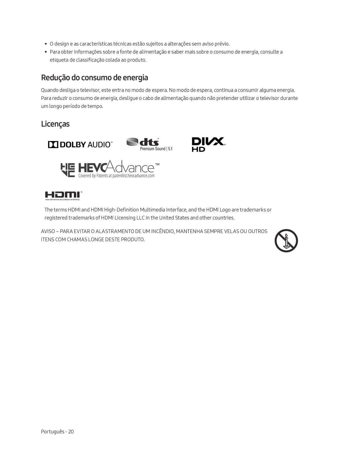 Samsung UA49MU7350WXMV manual Redução do consumo de energia, Licenças 