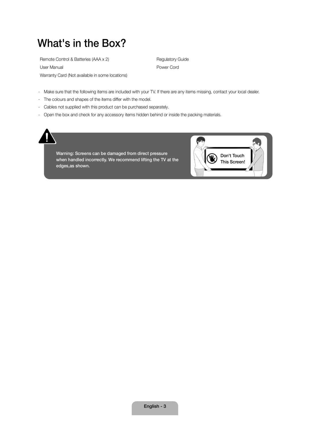 Samsung UA55JU6400RXUM, UA50JU6400RXUM, UA60JU6400RXUM, UA65JU6400RXUM, UA75JU6400RXUM manual Whats in the Box? 