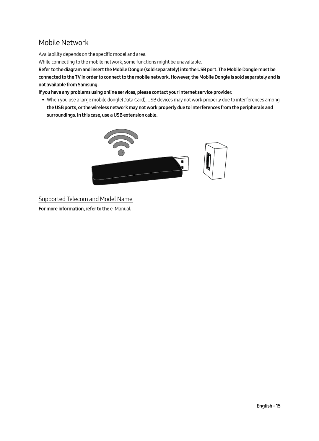 Samsung UA50MU6153KXXV, UA43MU6153KXXV, UA40MU6153KXXV manual Mobile Network, Supported Telecom and Model Name 