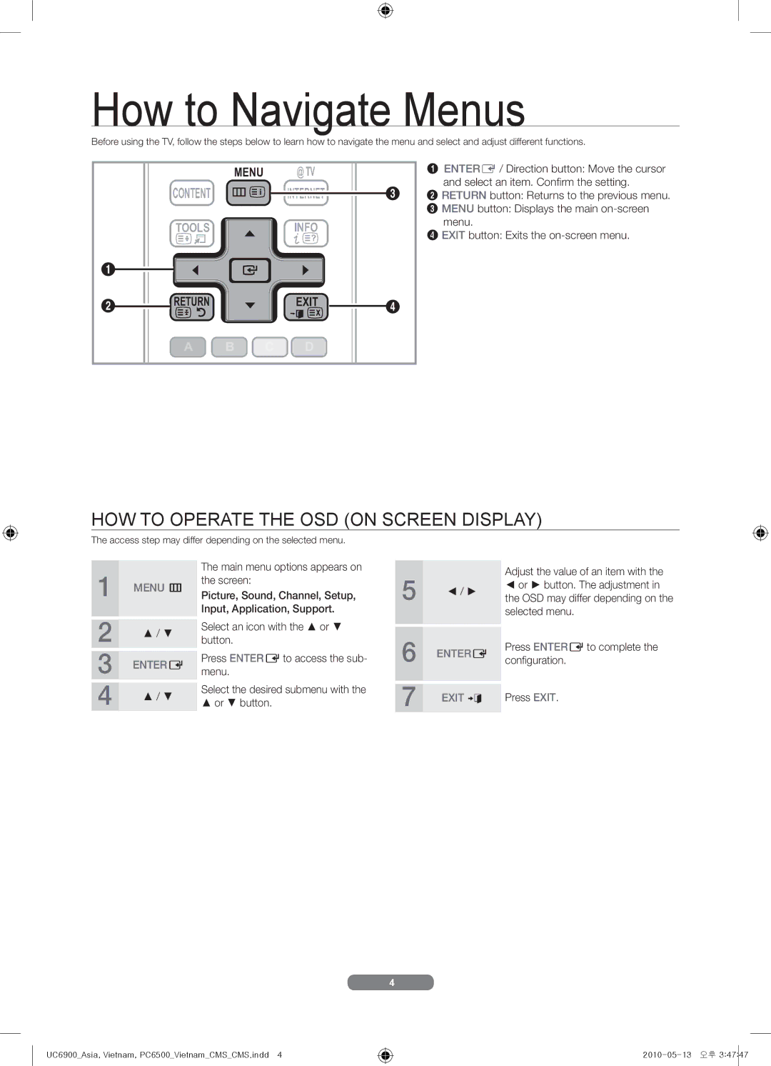 Samsung UA55C6900VHXZN manual How to Navigate Menus 