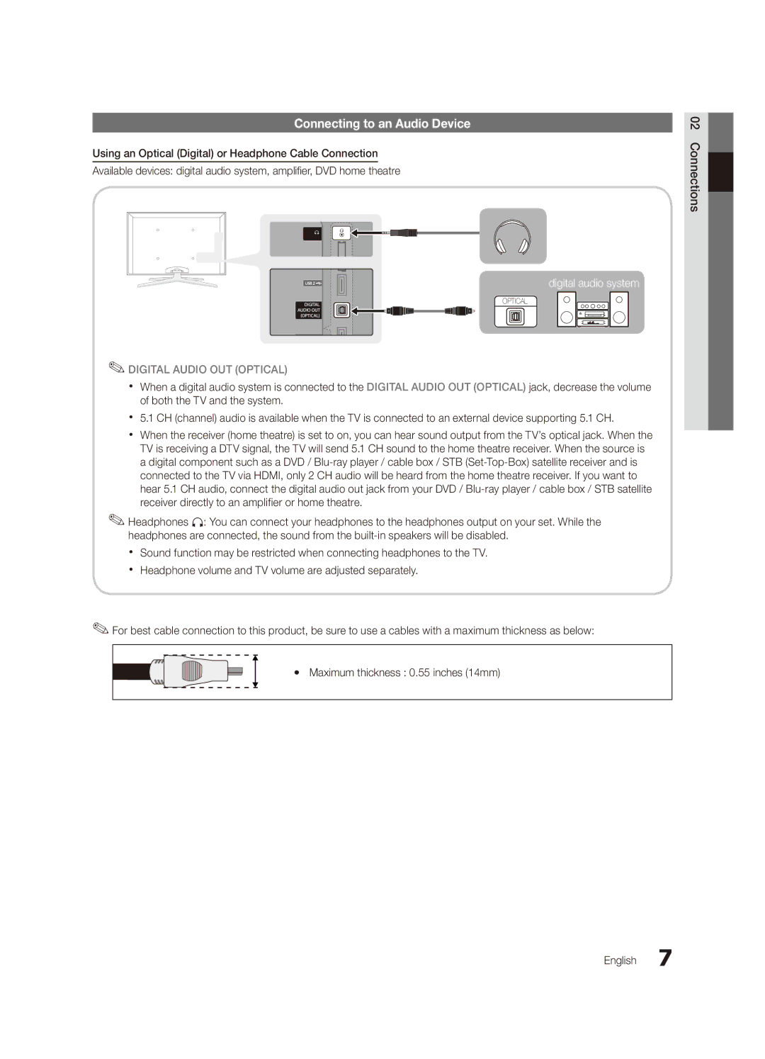 Samsung UA40C6900VMXXV, UA55C6900VMXXV, UA32C6900VMXXV, UA46C6900VMXXV manual Connecting to an Audio Device 