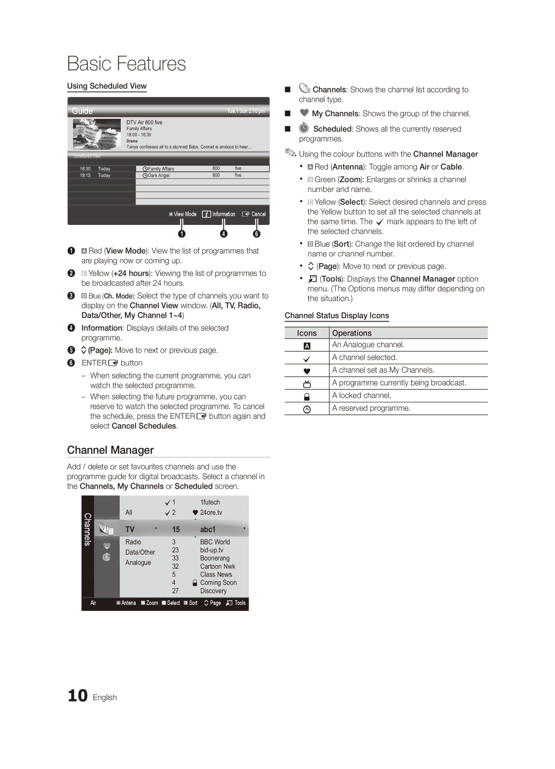 Samsung UA32C6900VMXXV manual Channel Manager, Using Scheduled View, a locked channel, All 24ore.tv Radio BBC World 