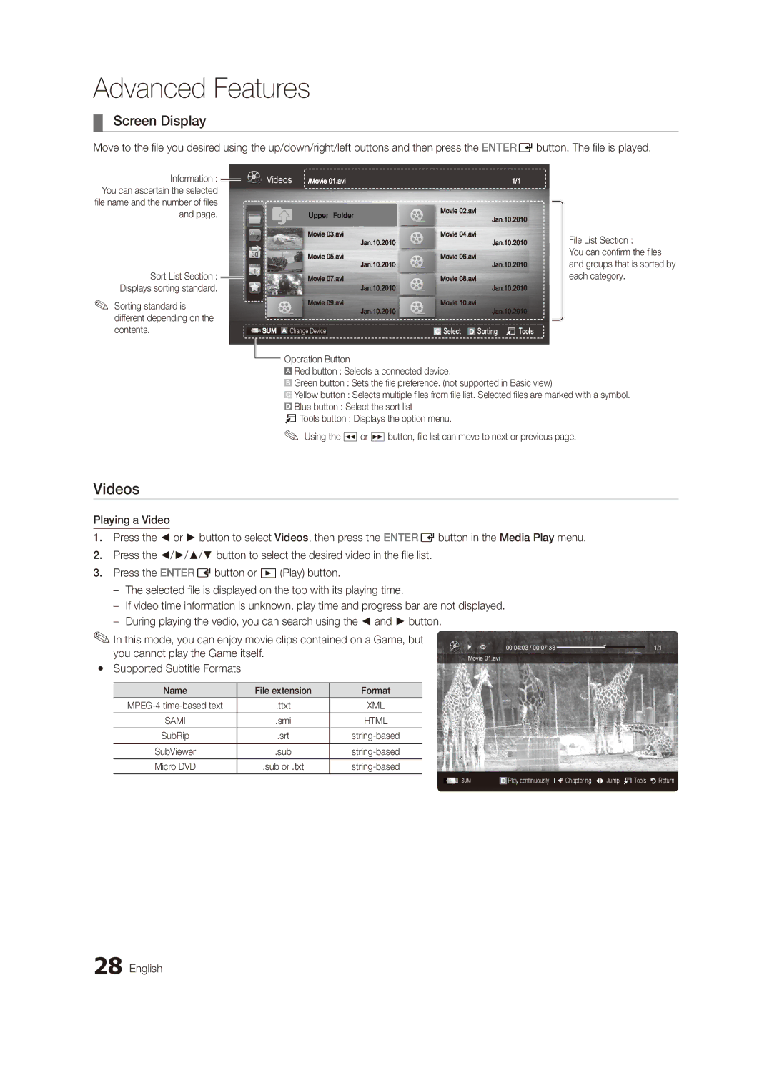 Samsung UA46C6900VMXXV, UA55C6900VMXXV Videos, Screen Display, Sorting standard is different depending on the contents 