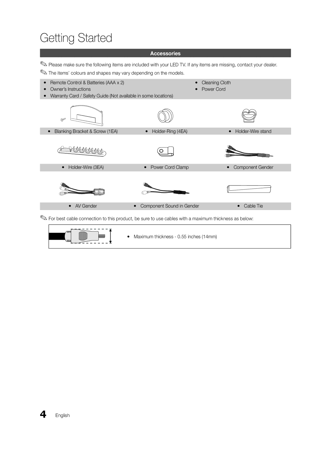 Samsung UA55C6900VMXXV Accessories, Yy Holder-Wire 3EA Yy Power Cord Clamp, Yy AV Gender Yy Component Sound in Gender 