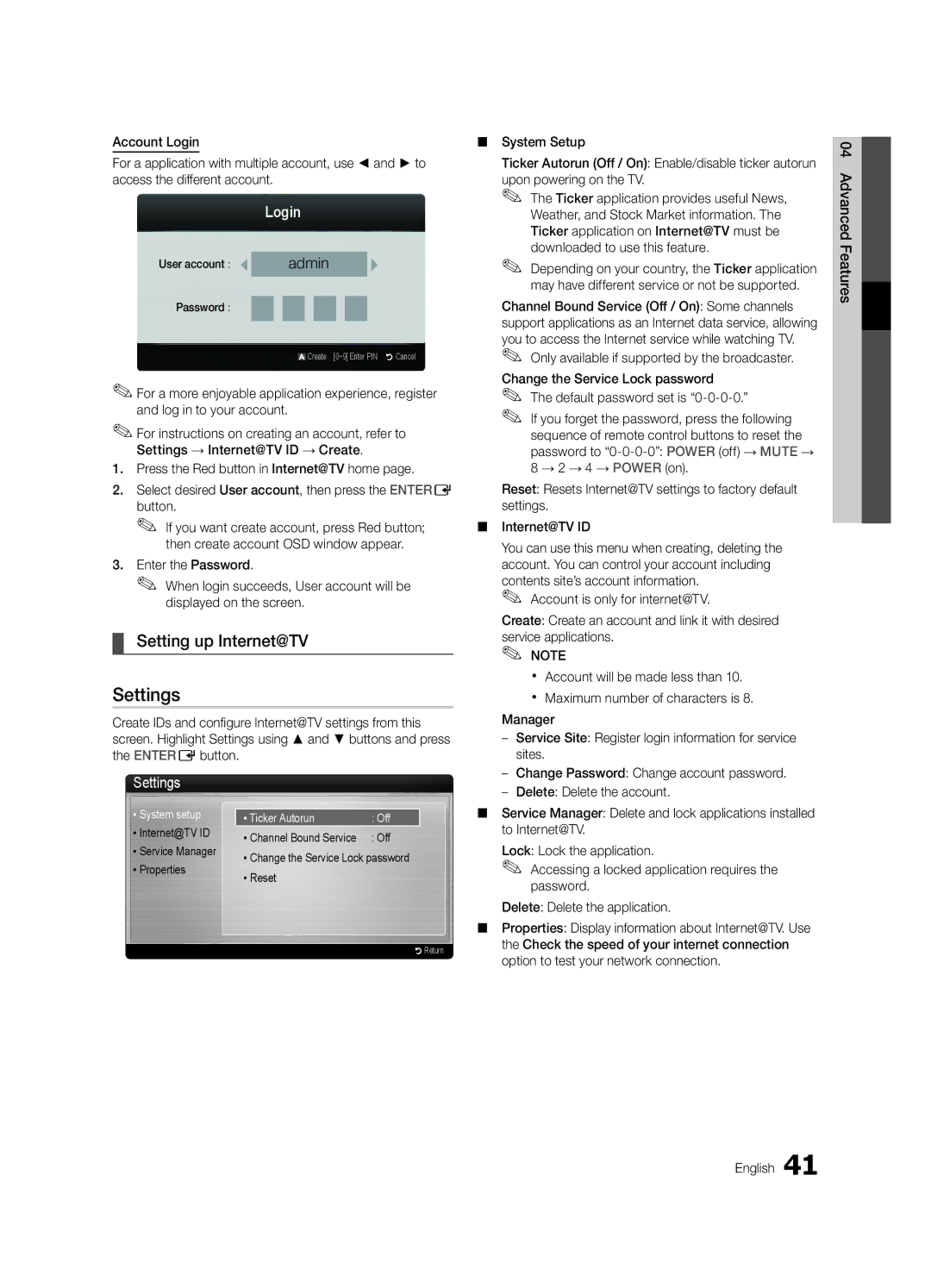 Samsung UA32C6900VMXXV, UA55C6900VMXXV, UA60C6900VMXXV, UA46C6900VMXXV manual Setting up Internet@TV, Login, Manager, Sites 