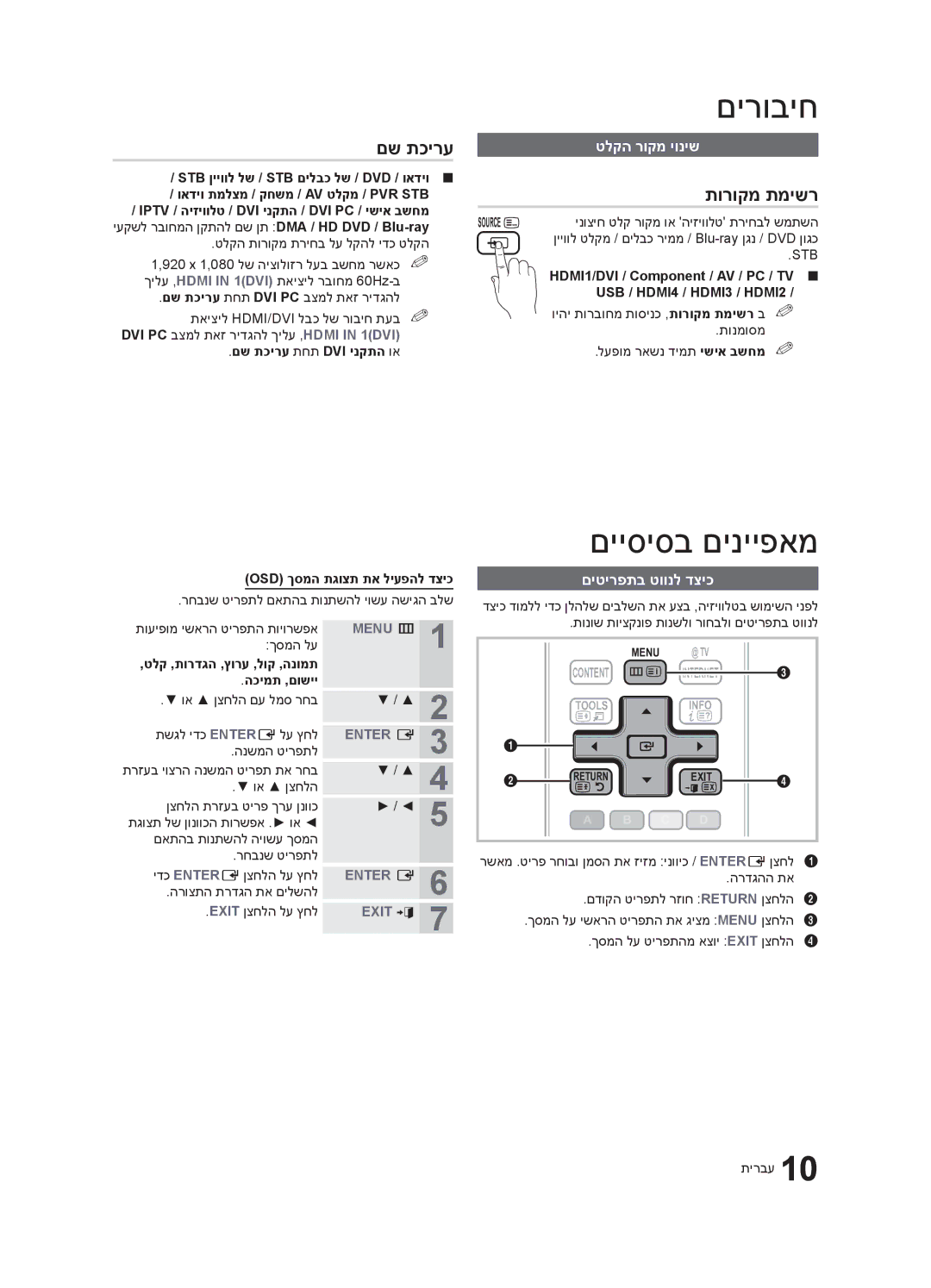 Samsung UA40C6900VRXSQ, UA55C6900VRXSQ, UA46C6900VRXSQ manual םש תכירע, תורוקמ תמישר, טלקה רוקמ יוניש, םיטירפתב טוונל דציכ 