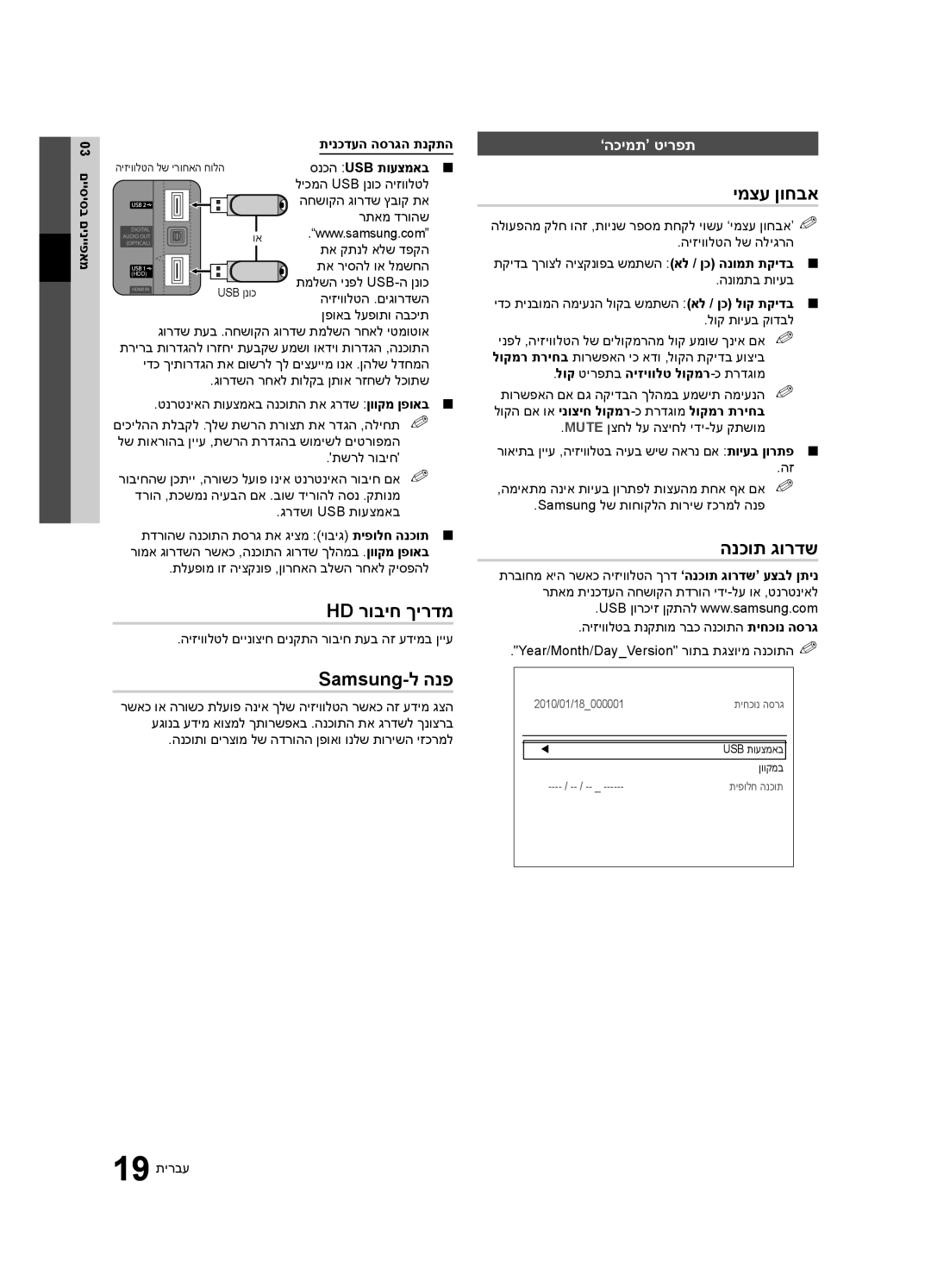 Samsung UA40C6900VRXSQ, UA55C6900VRXSQ, UA46C6900VRXSQ manual Hd רוביח ךירדמ, Samsung-ל הנפ, ימצע ןוחבא, הנכות גורדש 