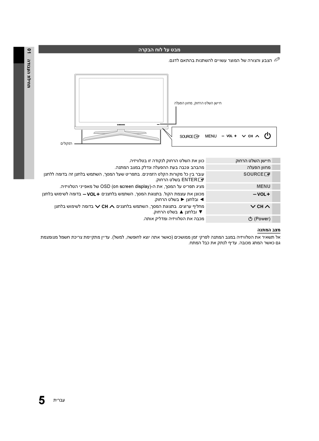 Samsung UA46C6900VRXSQ, UA55C6900VRXSQ, UA40C6900VRXSQ manual הרקבה חול לע טבמ, 01 הדובעה תליחת, הנתמה בצמ 