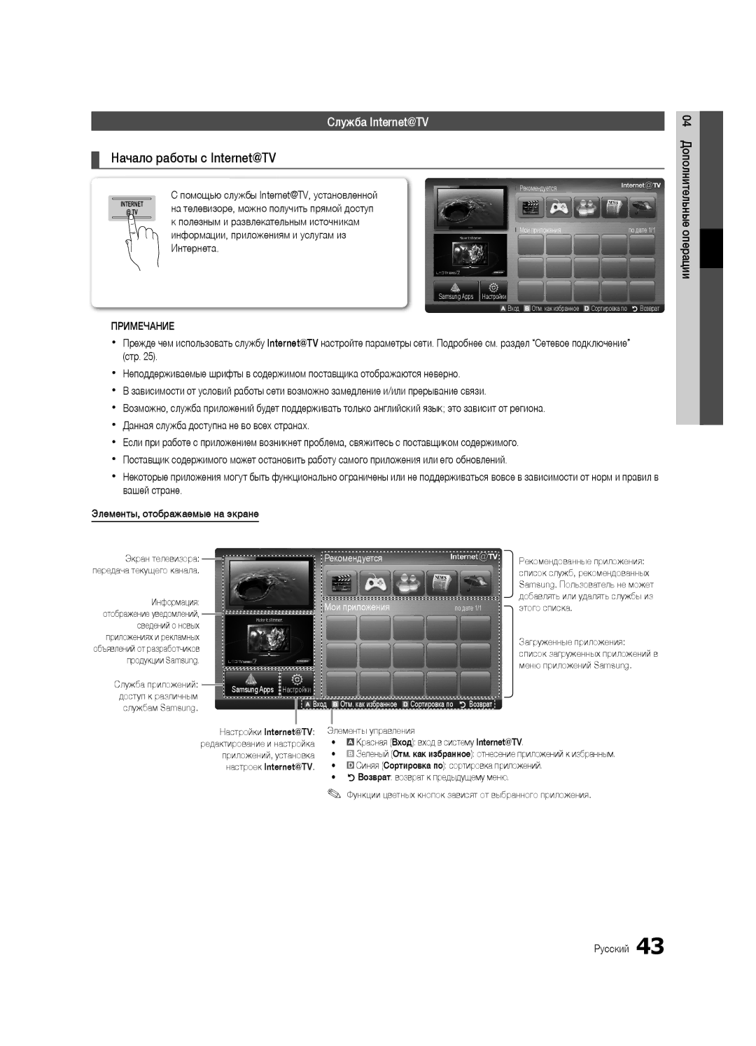 Samsung UA46C7000WRXCS manual Начало работы с Internet@TV, Служба Internet@TV, Помощью службы Internet@TV, установленной 