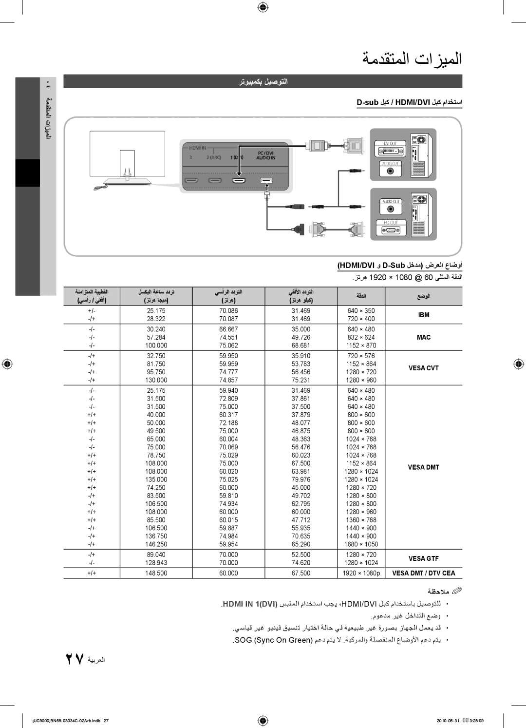 Samsung UA55C9000SRXHC, UA55C9000SRXMN manual رتويبمكب ليصوتلا, 04 ةمدقتملا تازيملا, Sub لبك / HDMI/DVI لبك مادختسا 