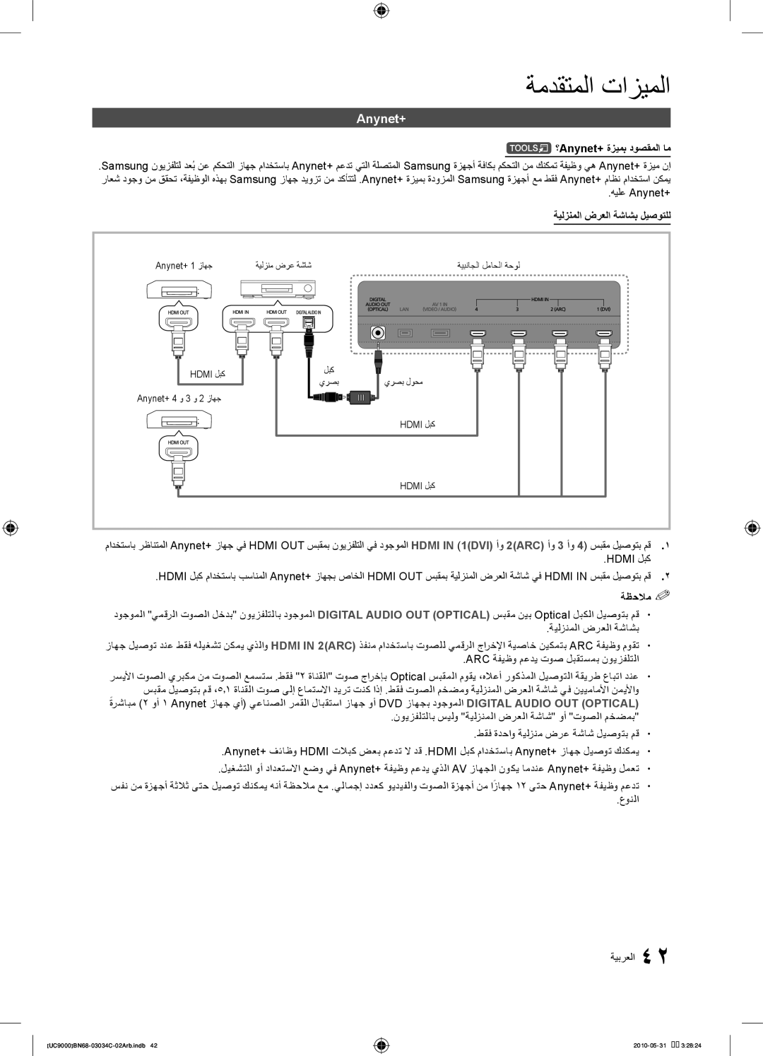 Samsung UA55C9000SRXZN, UA55C9000SRXMN manual ؟Anynet+‎ةزيمب دوصقملا ام, هيلع Anynet+‎, ةيلزنملا ضرعلا ةشاشب ليصوتلل 