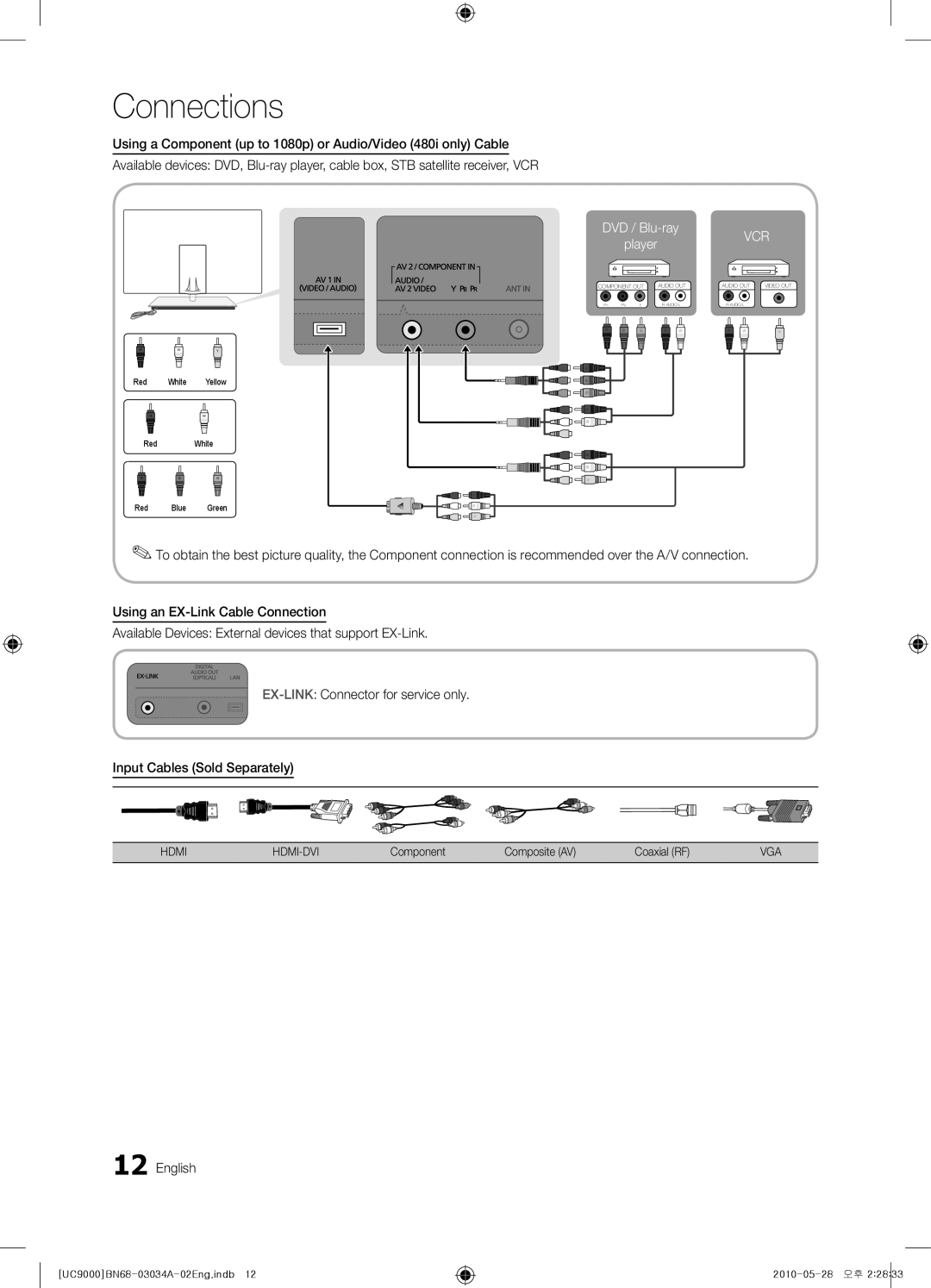 Samsung UA55C9000SRXMN, UA55C9000SRXSW, UA55C9000SRXZN, UA55C9000SRXHC, UA55C9000ZRXZN Vcr, Component Composite AV Coaxial RF 