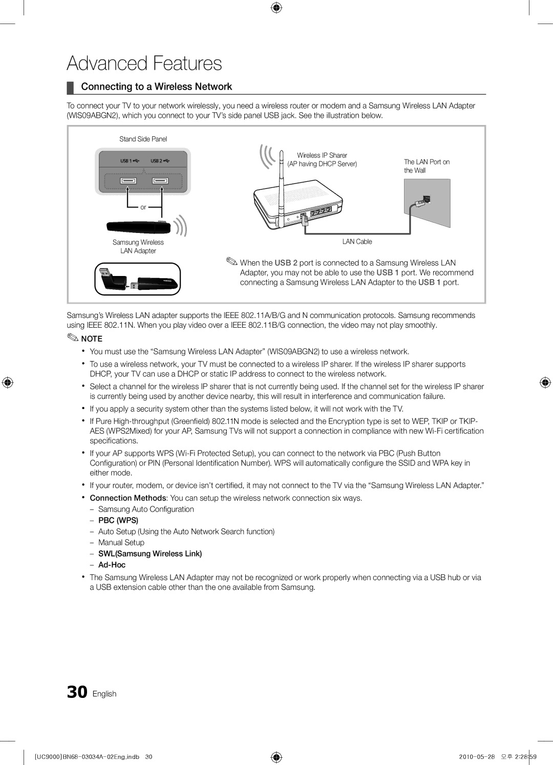 Samsung UA55C9000SRXTW, UA55C9000SRXMN, UA55C9000SRXSW, UA55C9000SRXZN, UA55C9000SRXHC manual Connecting to a Wireless Network 