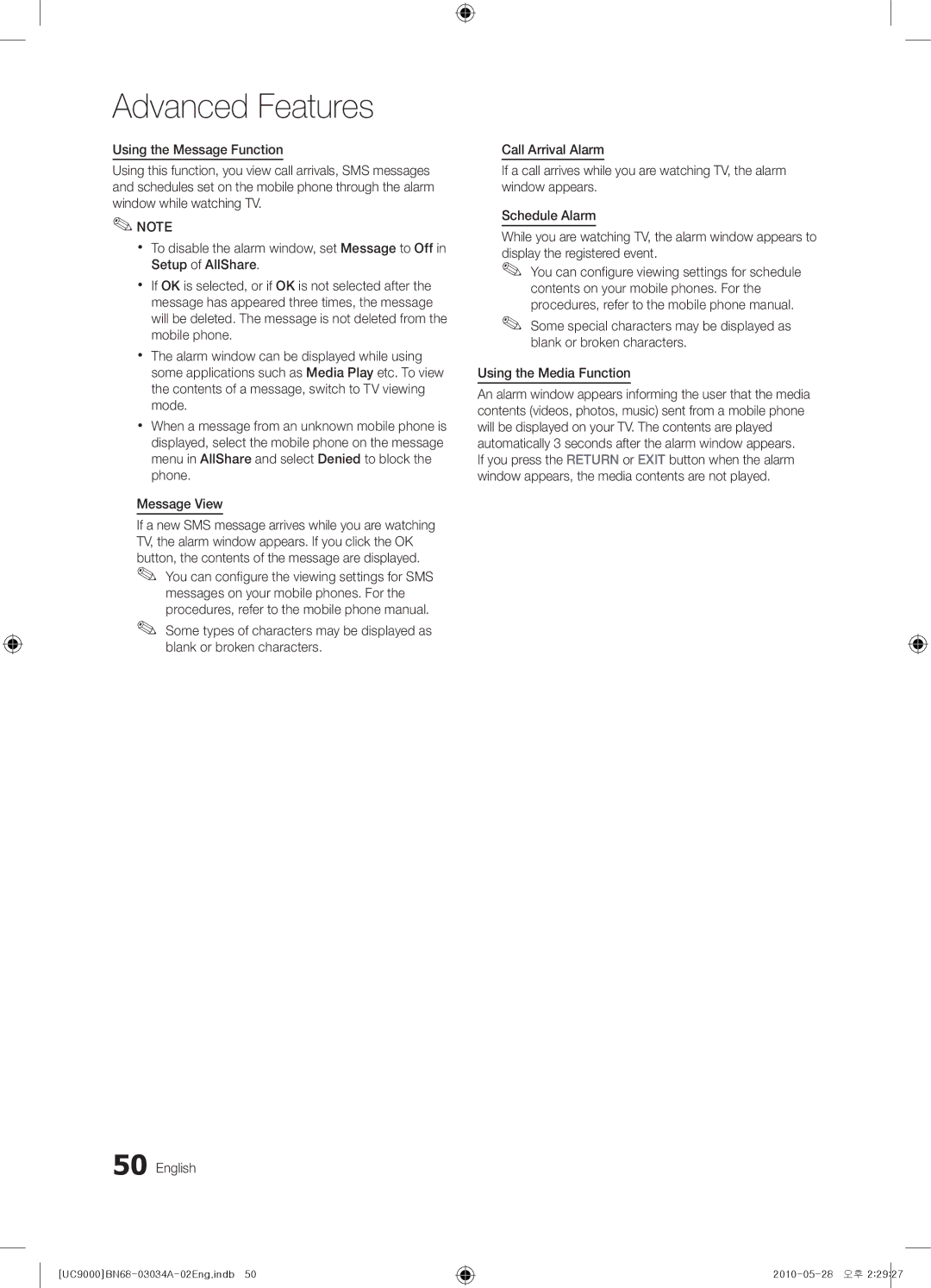 Samsung UA55C9000SRXZN, UA55C9000SRXMN, UA55C9000SRXSW, UA55C9000SRXHC manual You can configure the viewing settings for SMS 