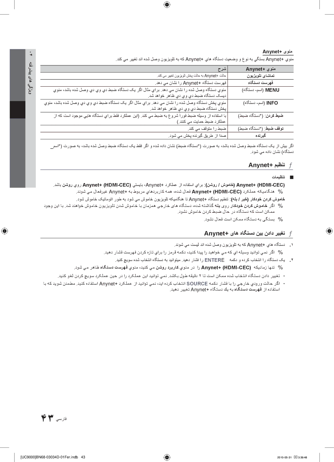 Samsung UA55C9000SRXHC, UA55C9000SRXMN Anynet+ ميظنت, Anynet+ یاه هاگتسد نيب نداد رييغت, وی پی04یاه یگژهتفرش Anynet+ یونم 