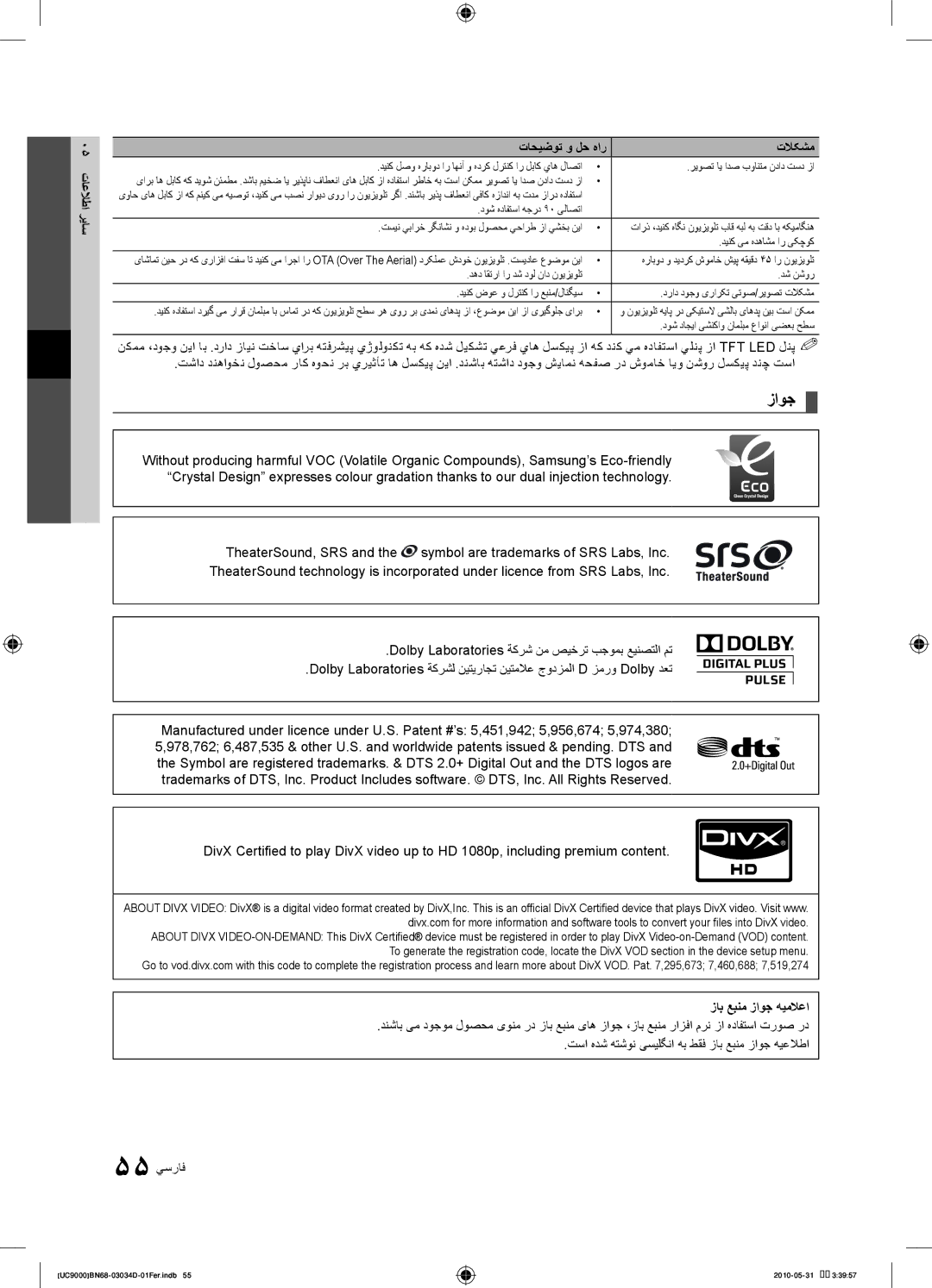 Samsung UA55C9000SRXUM, UA55C9000SRXMN, UA55C9000SRXSW یاس 05 تاعلاطا ر تاحیضوت و لح هار تلاکشم, زاب عبنم زاوج هیملاعا 