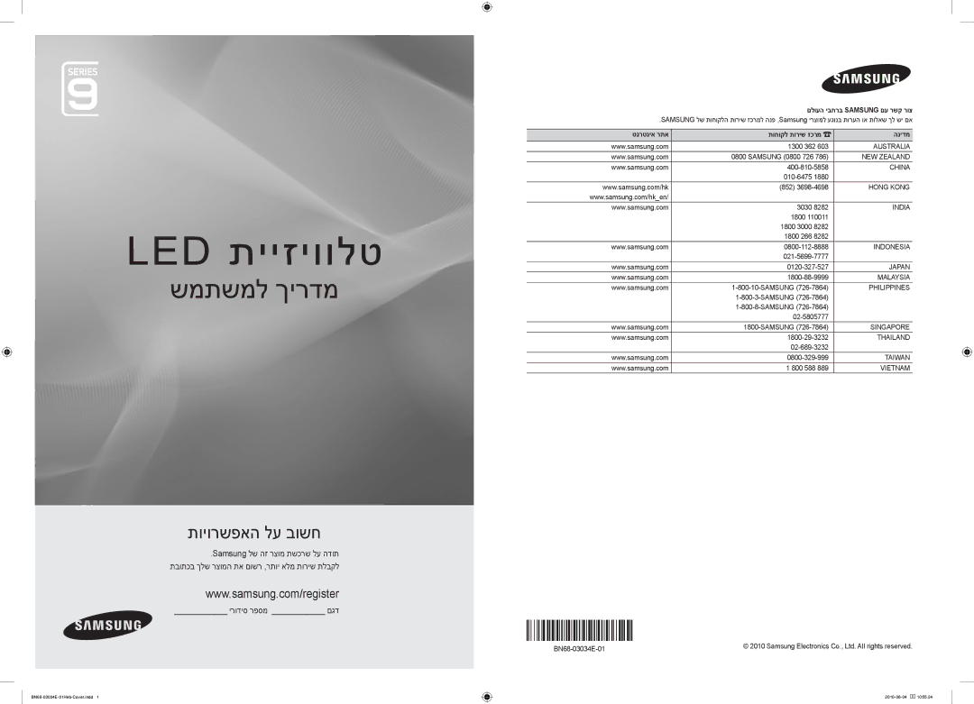 Samsung UA55C9000SRXSQ manual Led תייזיוולט 