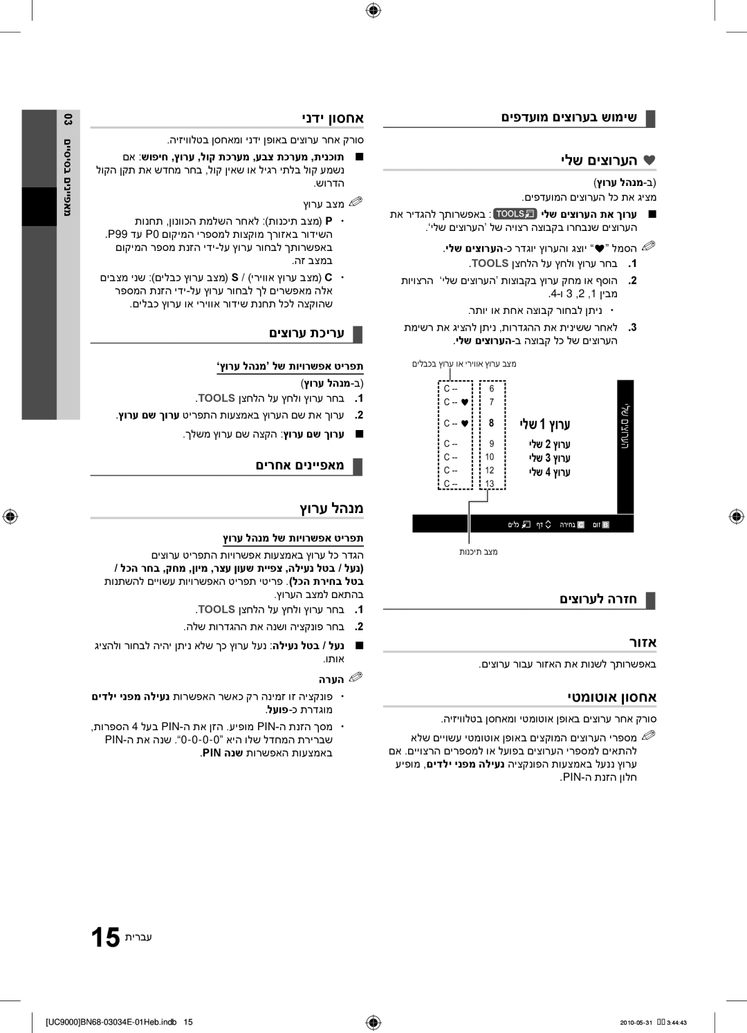 Samsung UA55C9000SRXSQ manual ינדי ןוסחא, ילש םיצורעה, ץורע להנמ ילש 1 ץורע, רוזא, יטמוטוא ןוסחא 