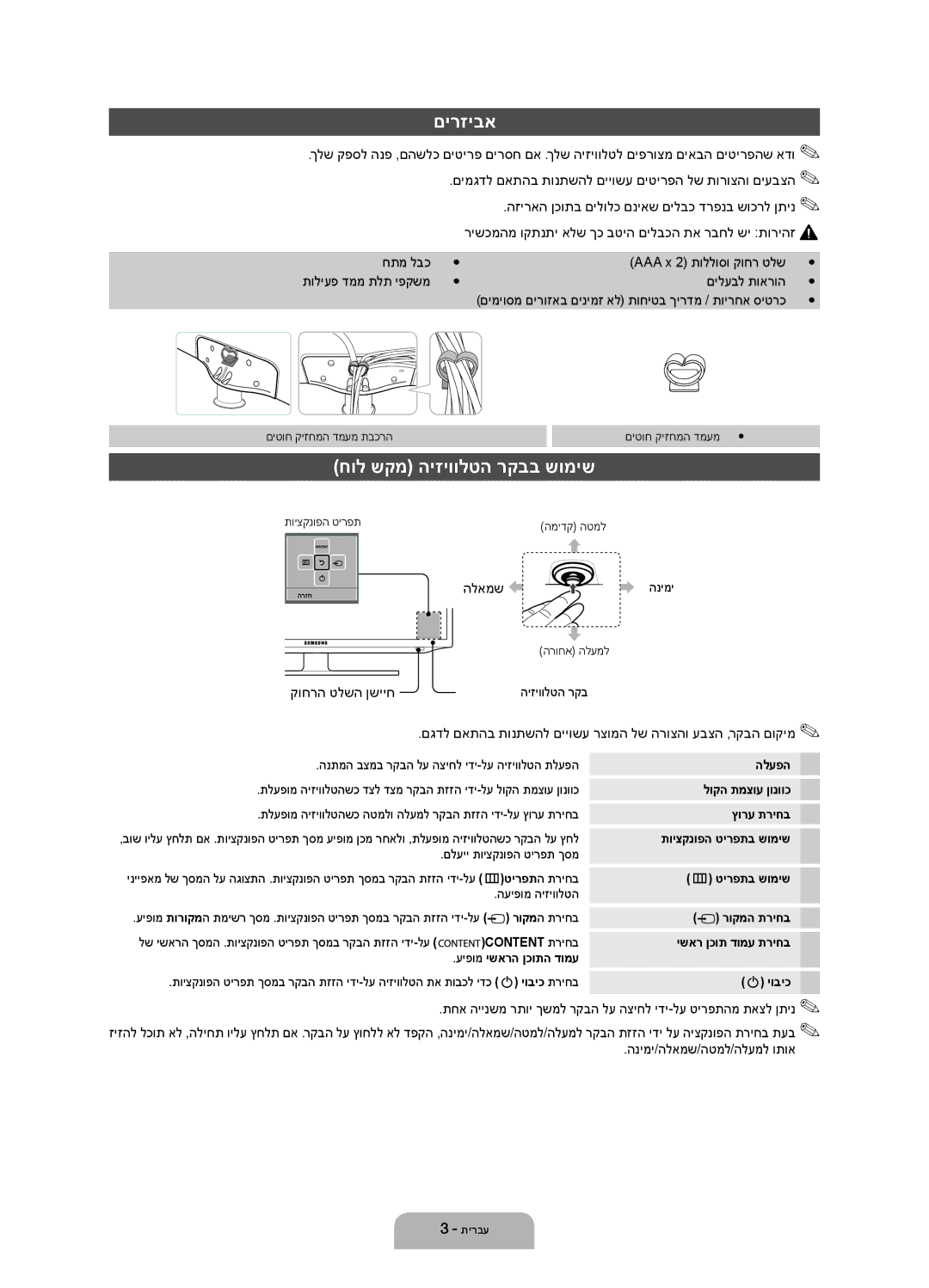 Samsung UA55EH6030MXSQ, UA46EH6030MXSQ, UA40EH6030MXSQ manual םירזיבא, חול שקמ היזיוולטה רקבב שומיש 