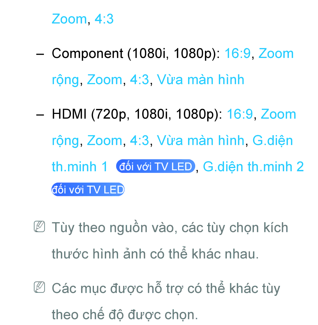 Samsung UA65ES8000RXXV, UA55ES8000RXXV, UA46ES8000RXXV, UA55ES7500RXXV manual Zoom, Th.minh 1 đối với TV LED , G.diện th.minh 