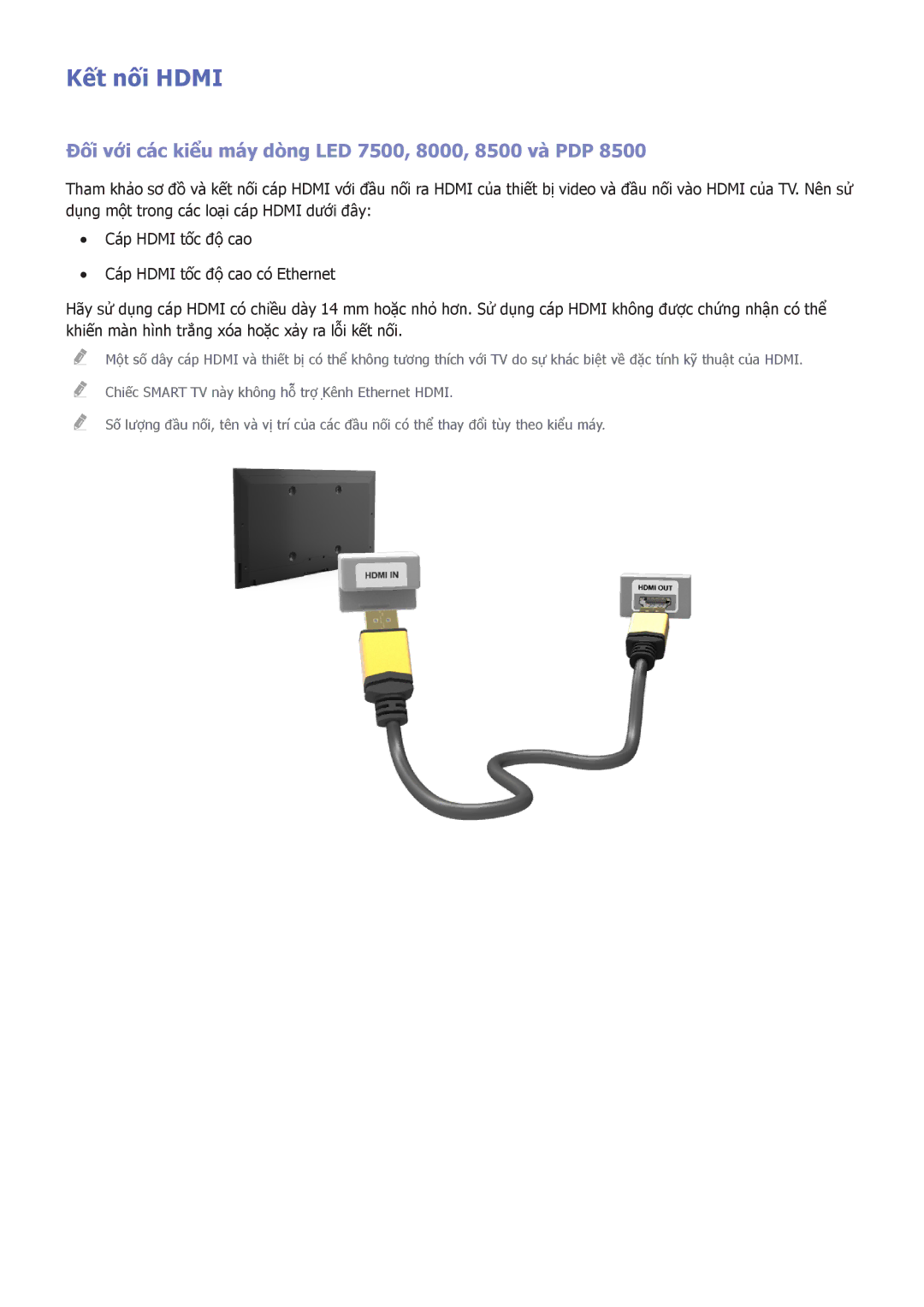 Samsung UA55F8000ARXXV, UA55F7500BRXXV, UA40F7500BRXXV Kết nối Hdmi, Đối với các kiểu máy dòng LED 7500, 8000, 8500 và PDP 