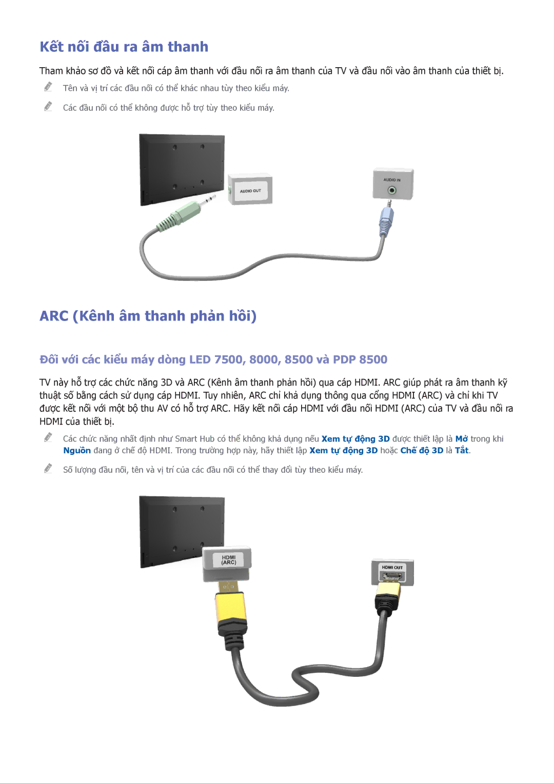 Samsung UA55F8000ARXXV, UA55F7500BRXXV, UA40F7500BRXXV, UA46F7500BRXXV Kết nối đầu ra âm thanh, ARC Kênh âm thanh phản hồi 